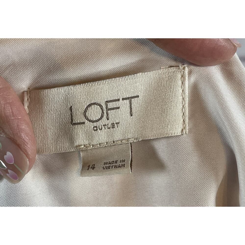 LOFT Outlet Floral Gingham Dress Size 14 Mauve Cream Puff Sleeve Cottagecore - Picture 5 of 6